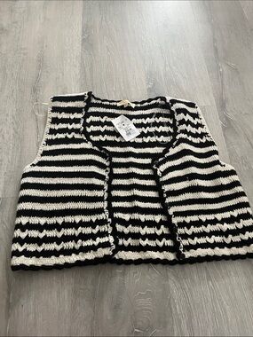 Marshalls Black & White Striped Cropped Knit Vest